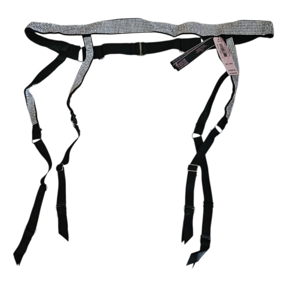 Victoria's Secret Very Sexy Black Shine Strap Garter Belt Rhinestones Size M/L